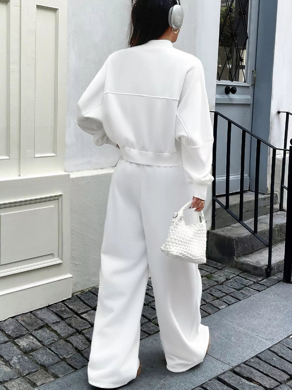 White jacket and pants two piece set full look