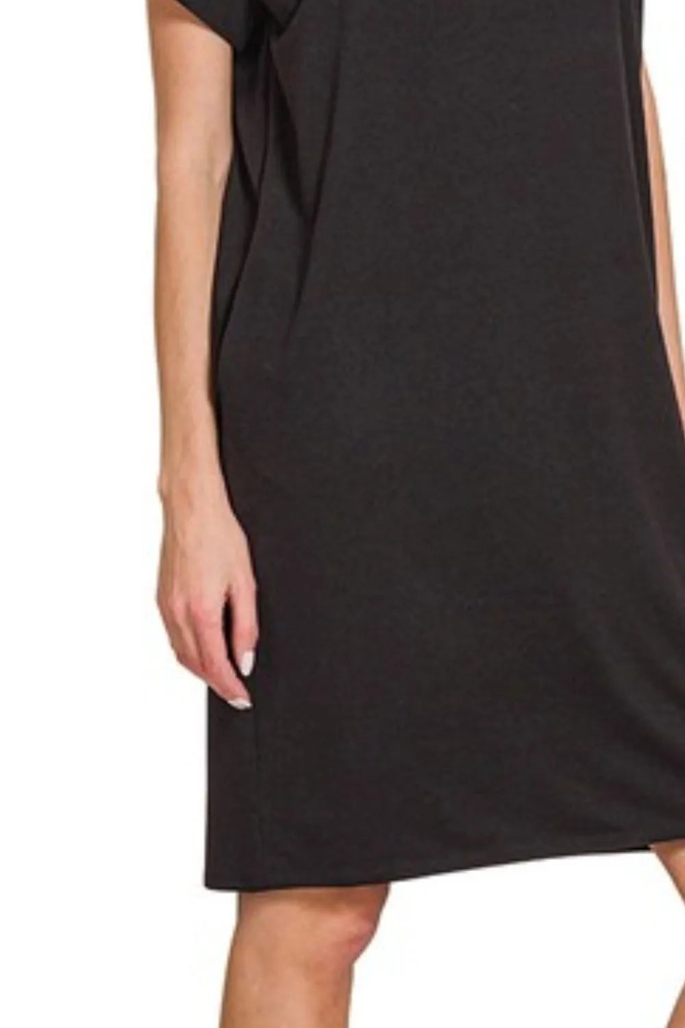 Rolled Short Sleeve Round Neck Dress side view