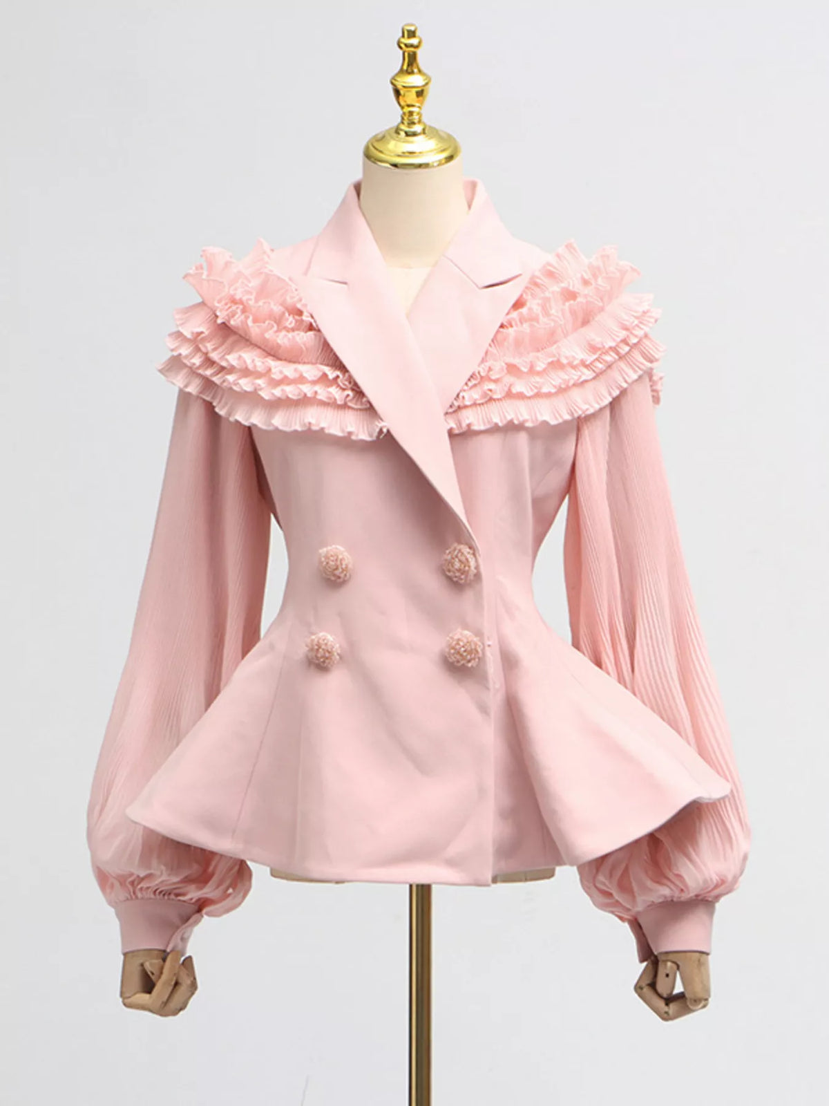 Frill Lapel Collar Top and Pleated Skirt Set, view 7
