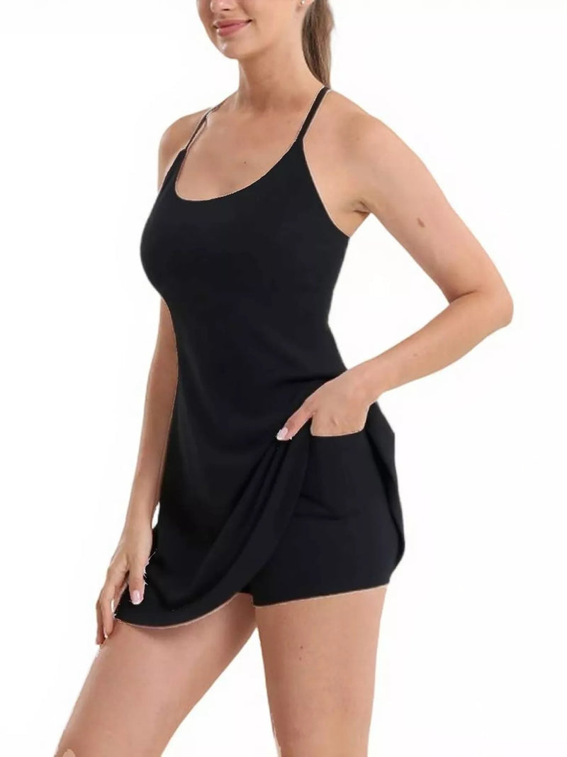 Scoop neck cami and shorts active set front view