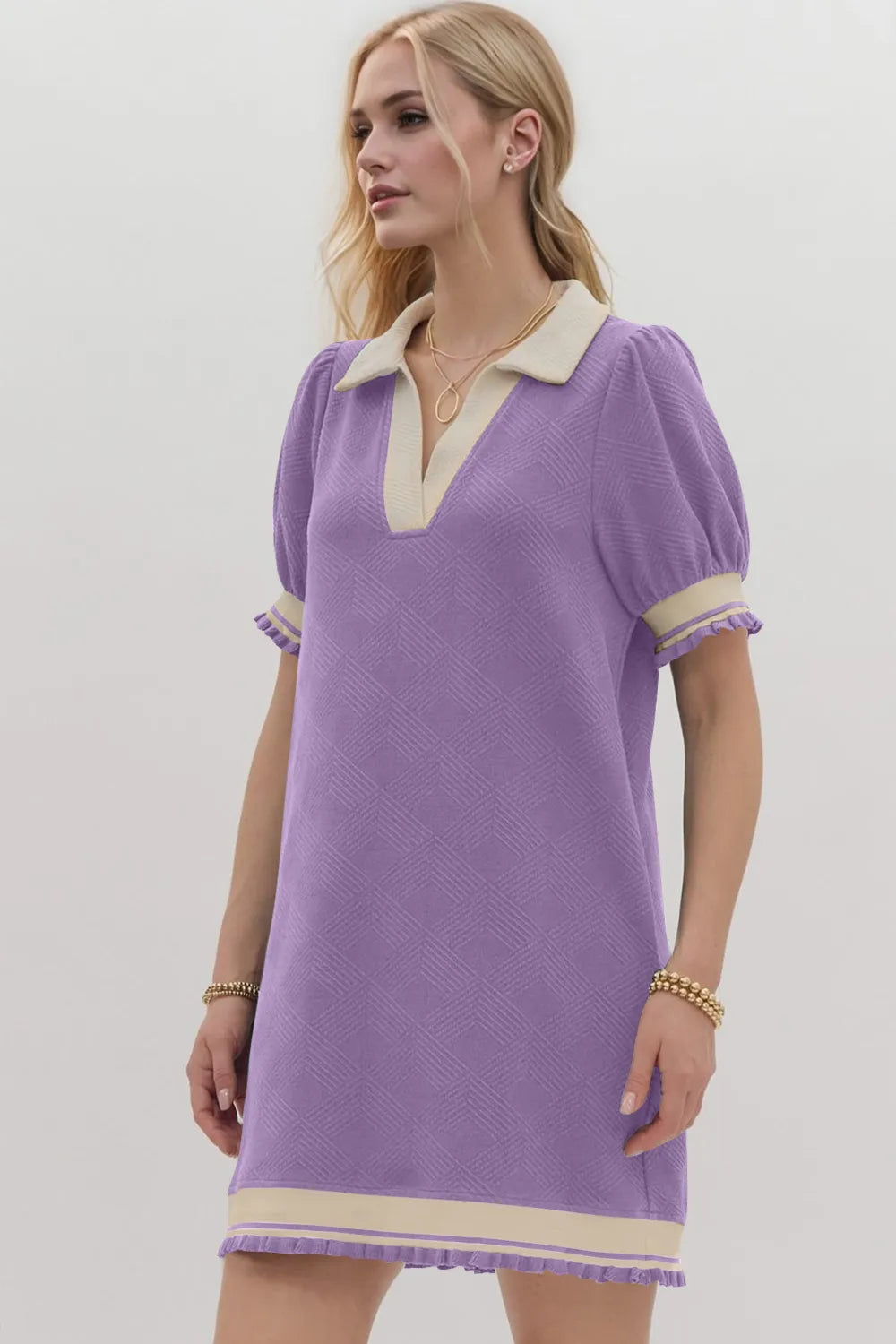 Frill Contrast Trim Collar Short Sleeve Mini Dress, view 15