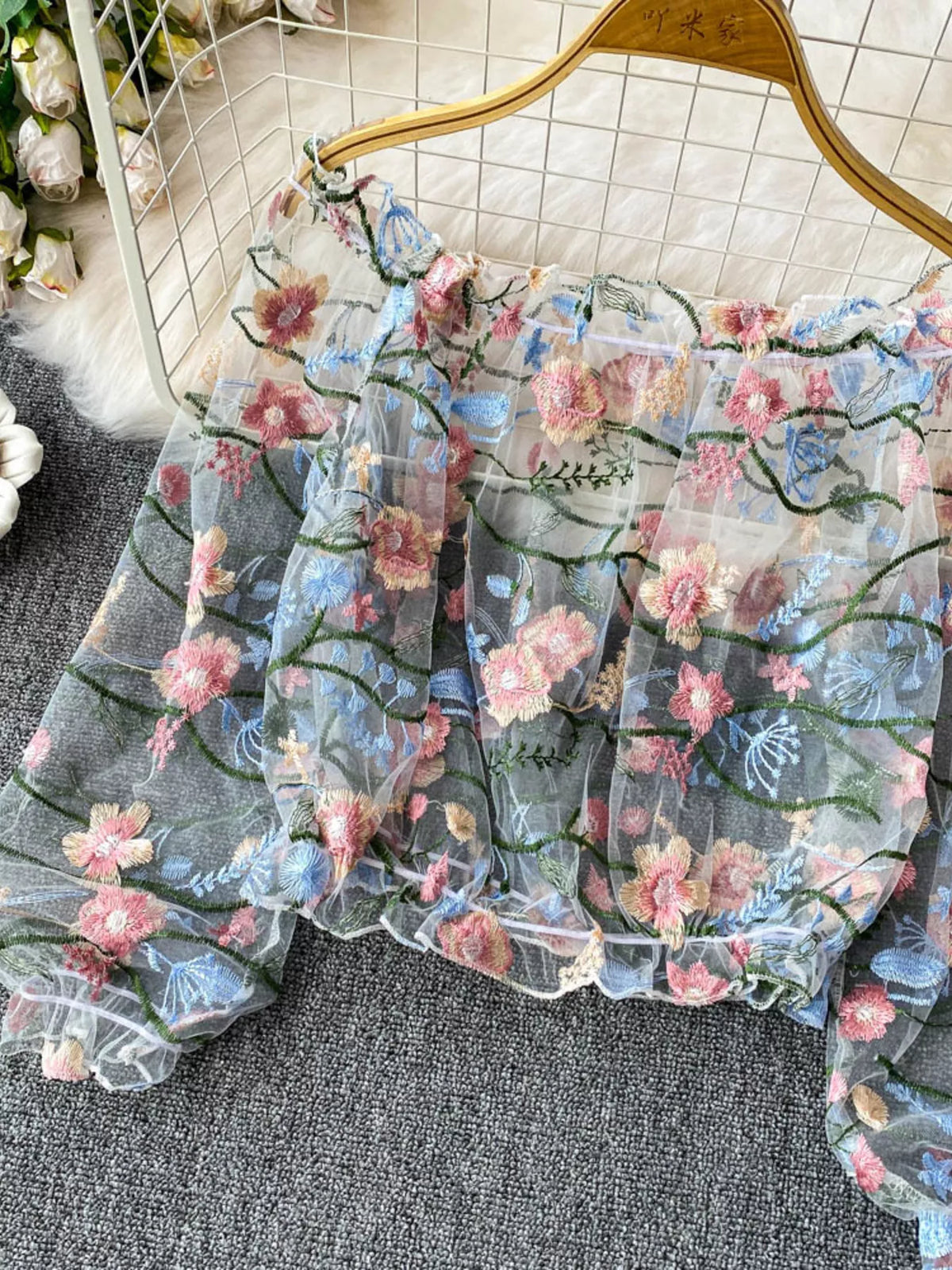Floral mesh top front styled look
