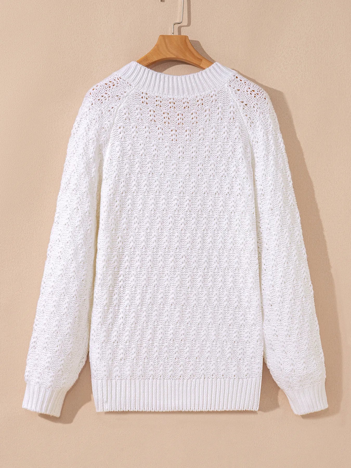 Textured Knit Ribbed Edge V Neck Loose Sweater - Fashorio