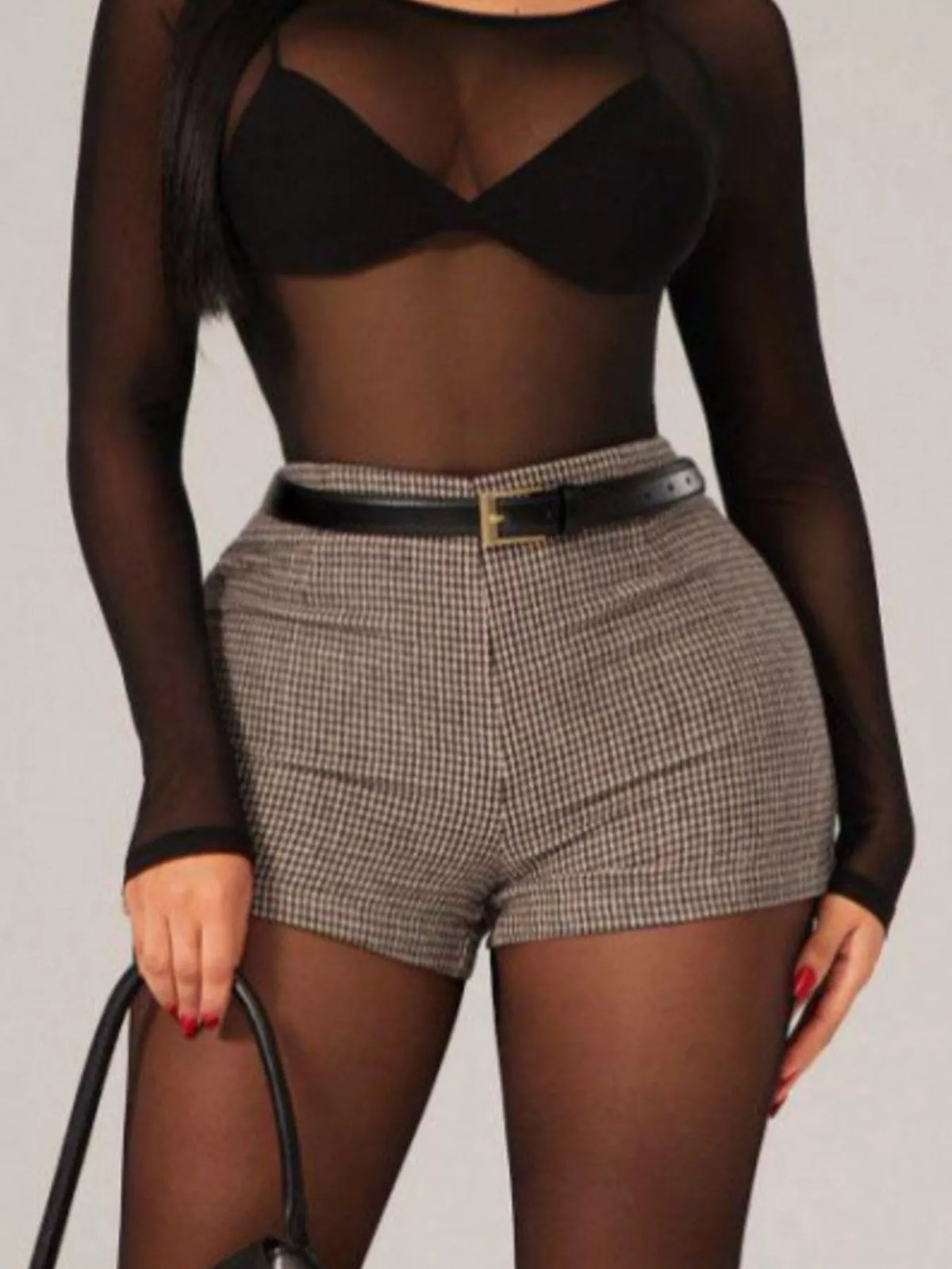 Taupe high waisted shorts back view