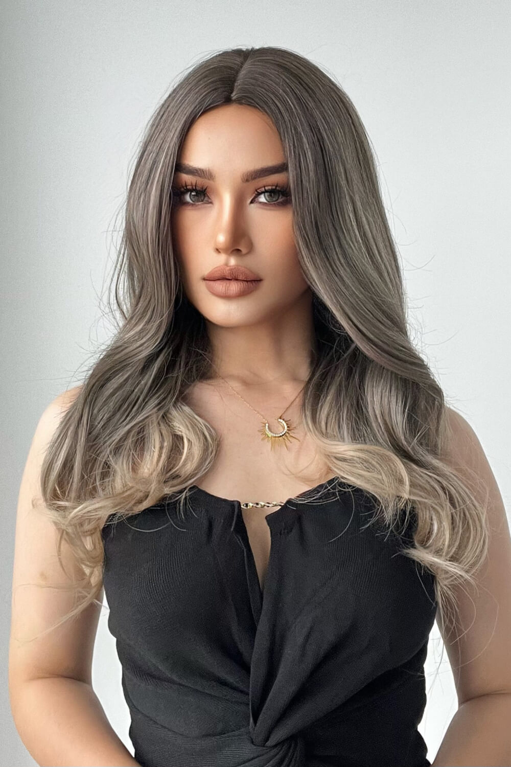 Full length view of 24 inch straight wig