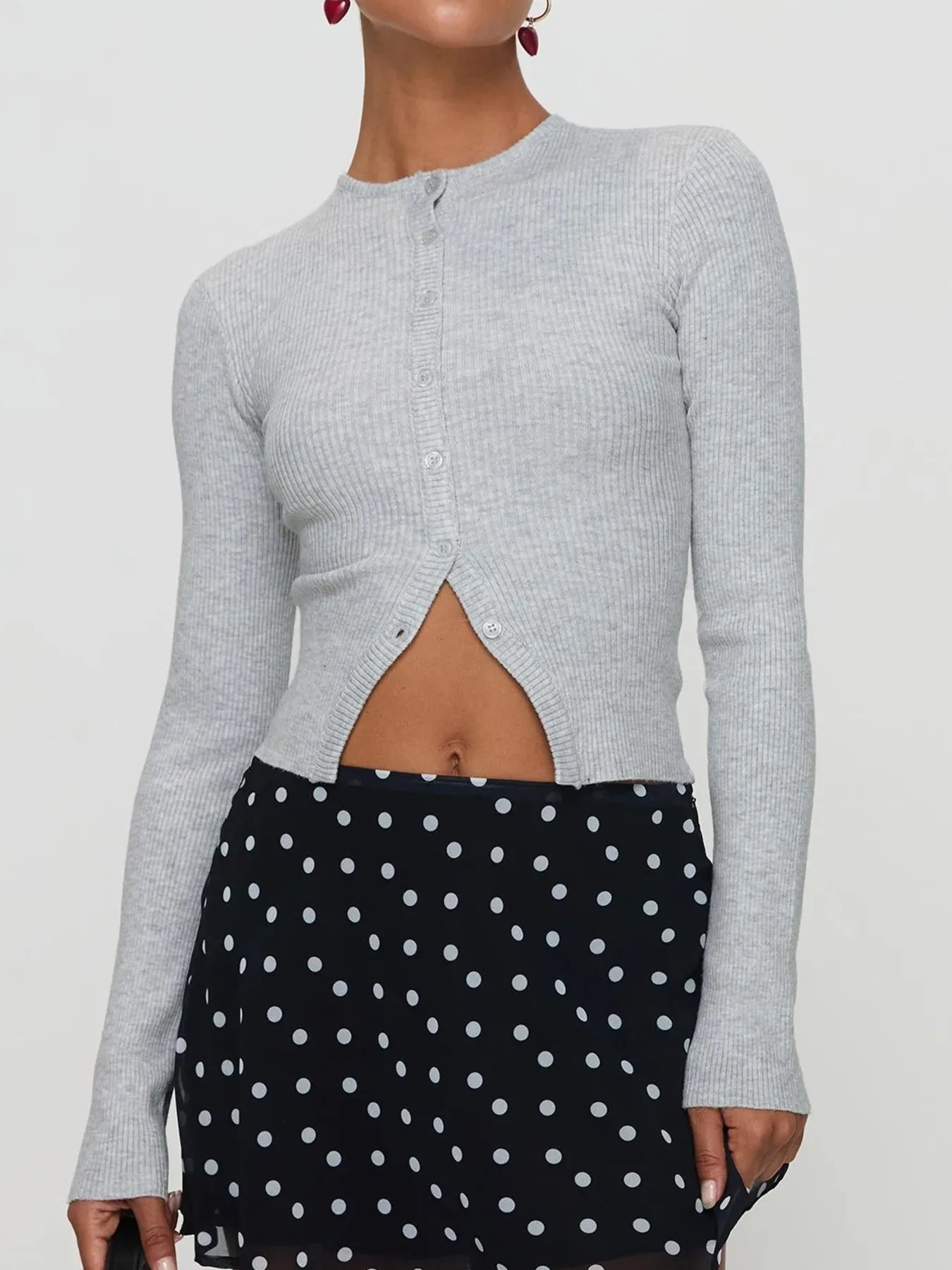 Ribbed Button-Up Cardigan Black - Fashorio