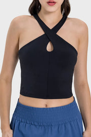 Millennia Crisscross Grecian Neck Active Cami Black - Fashorio