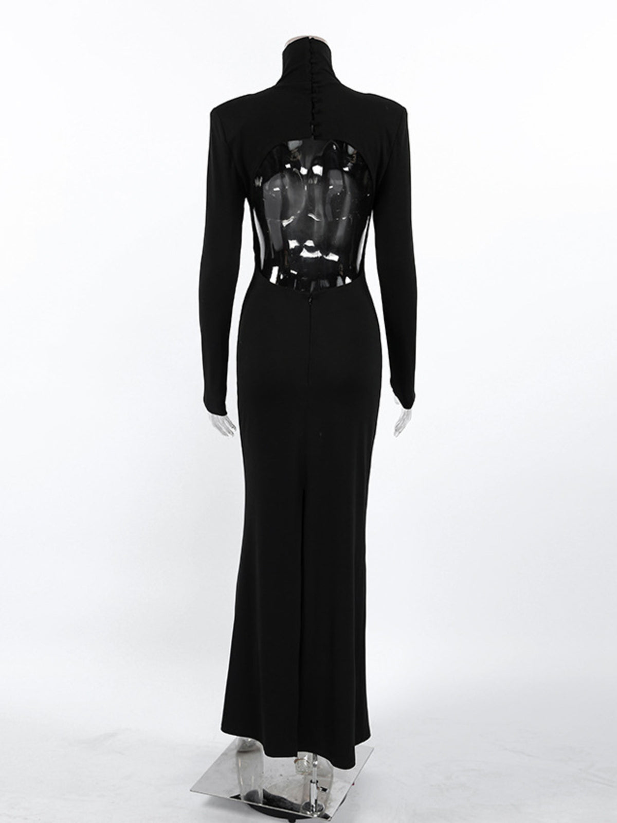 Backless Turtleneck Long Sleeve Maxi Dress side view