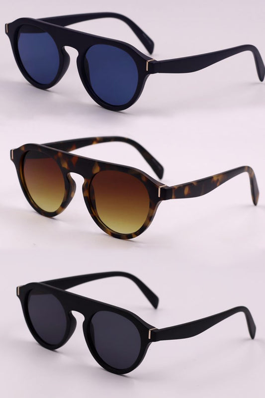 3-Piece Round Polycarbonate Full Rim Sunglasses Royal Blue Camel Dusty Blue One Size - Fashorio
