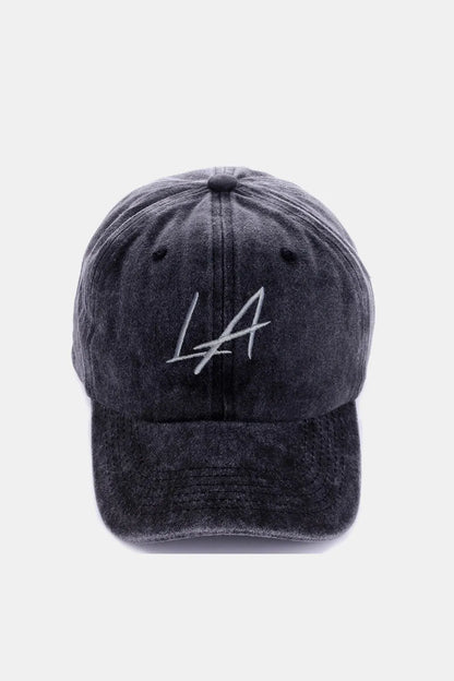 Zenana Washed Embroidered City Baseball Cap LA Black One Size - Fashorio