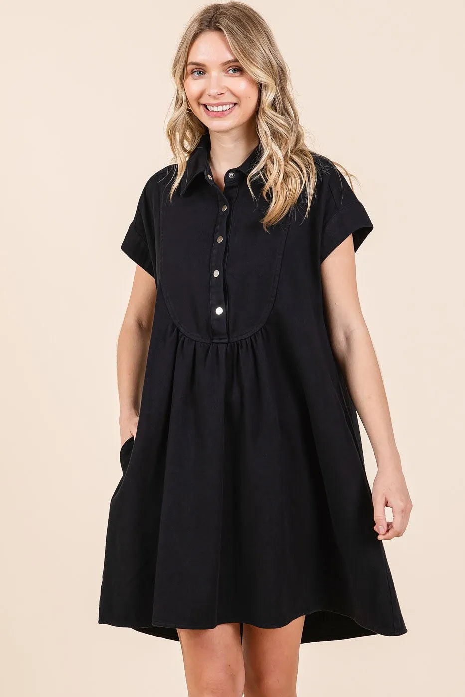 Twill Short Sleeve Collared Mini Dress back view