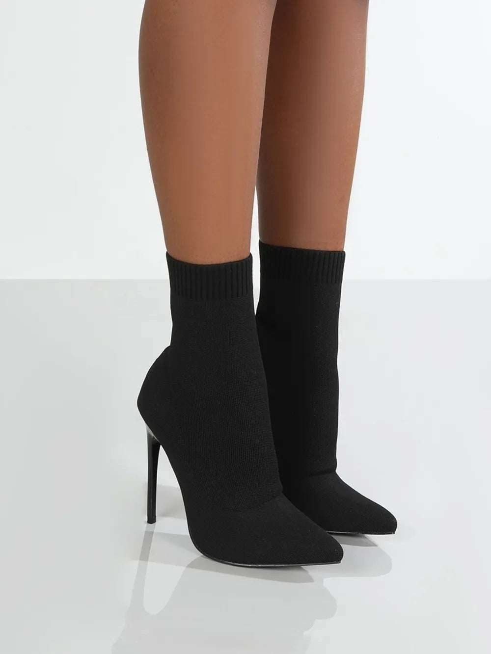 Mesh pointed toe stiletto boots front view