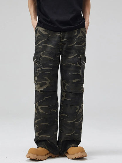 Men's Full Size Camouflage Cargo Jeans with Multi-Pocket Design Plus Size Camouflage - Fashorio