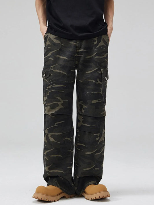 Men's Full Size Camouflage Cargo Jeans with Multi-Pocket Design Plus Size Camouflage - Fashorio