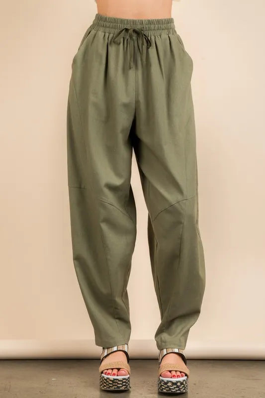 VERY J Solid Barrel Comfy Woven Pants - Fashorio