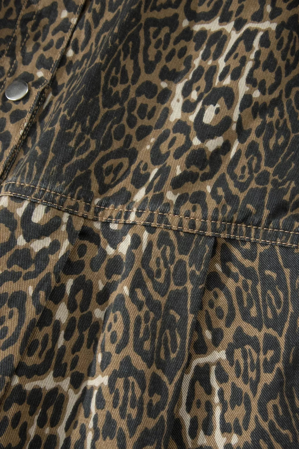 Leopard print puff sleeve denim mini dress front view