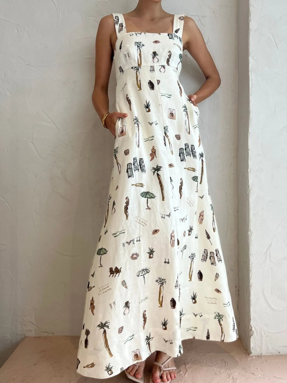 Printed square neck cami maxi dress front view