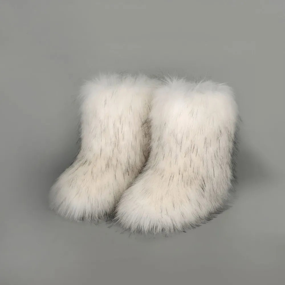 White thermal fuzzy platform boots side profile view