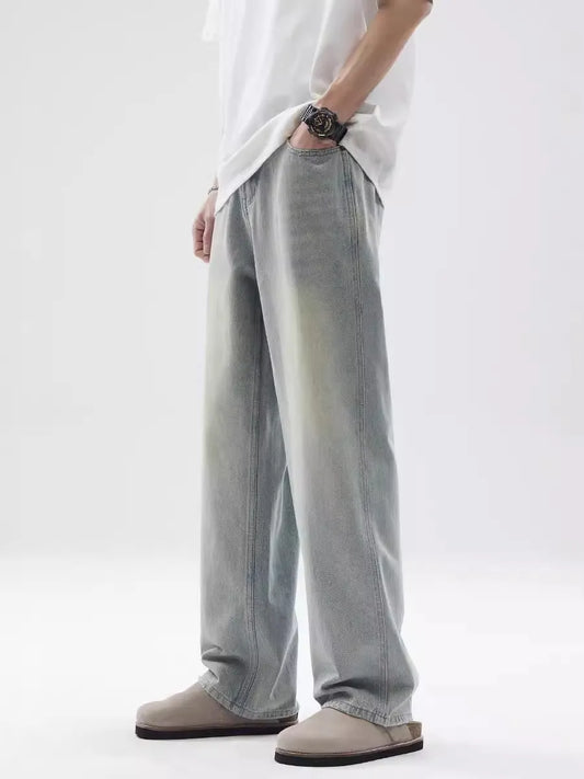 Men's Full Size Vintage Washed Wide Leg Relaxed Fit Jeans Plus Size - Fashorio