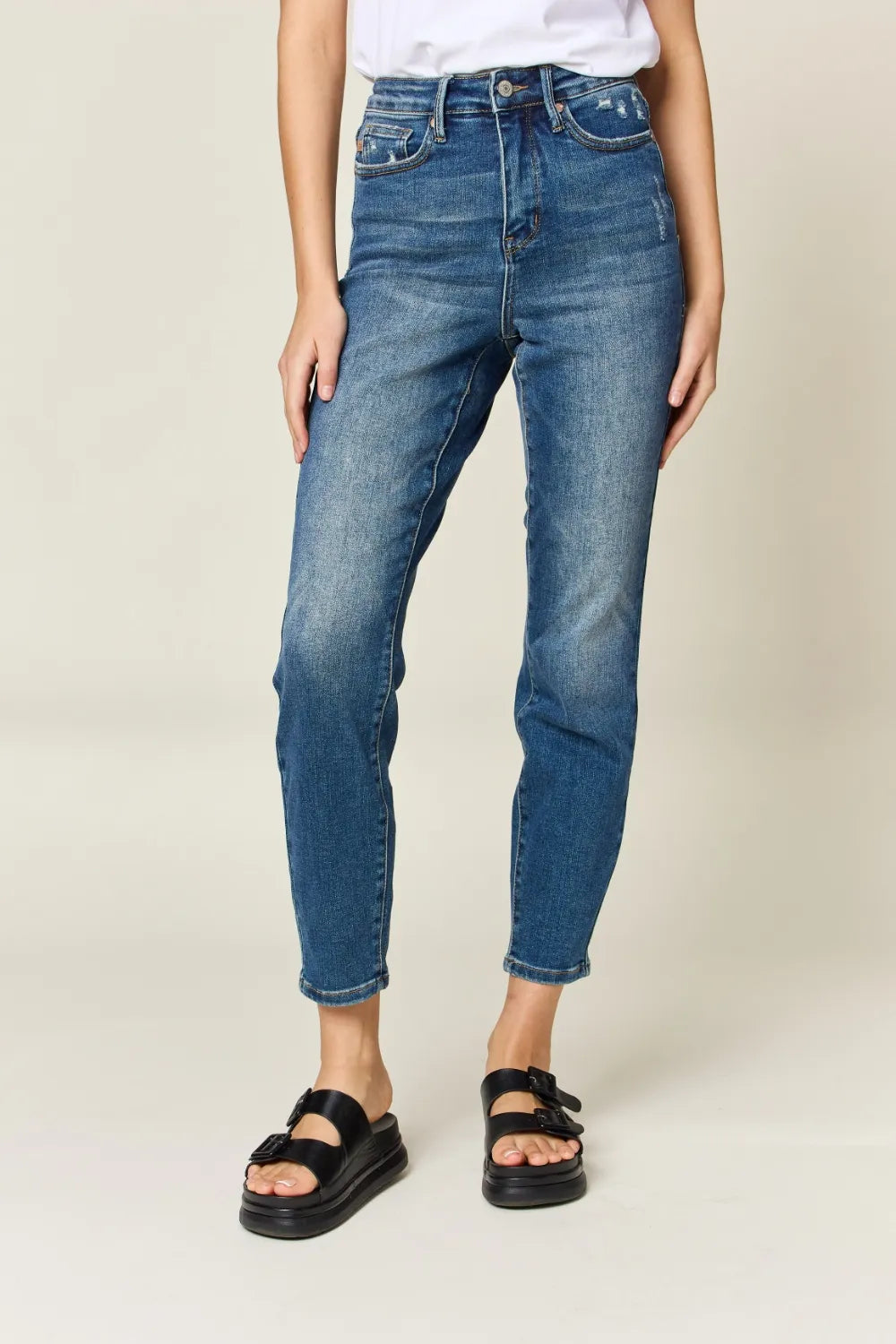 Judy Blue Full Size Tummy Control High Waist Slim Jeans Dark - Fashorio