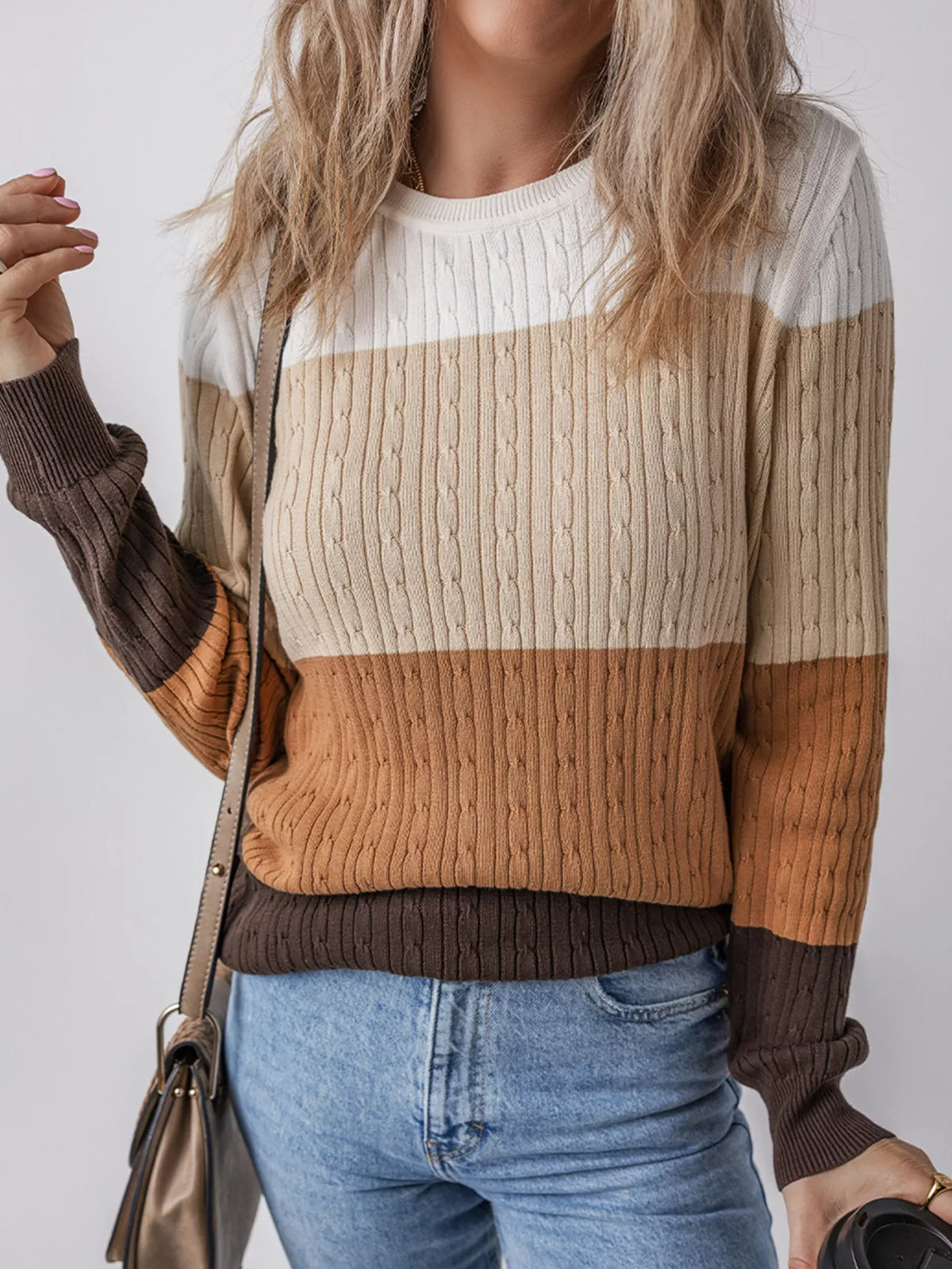 multicolor colorblock cable knit sweater side view