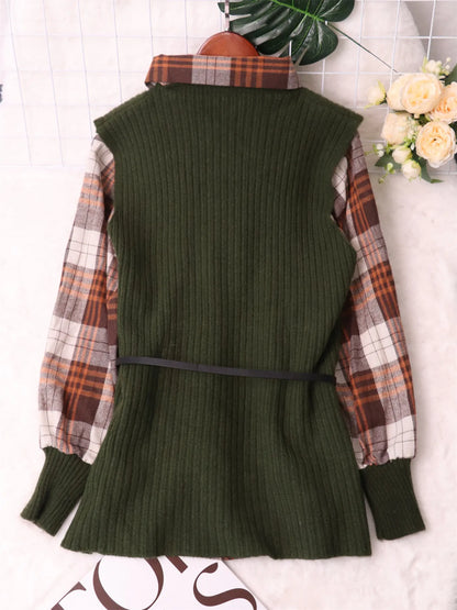 Plaid Long Sleeve Sweater Dress - Fashorio