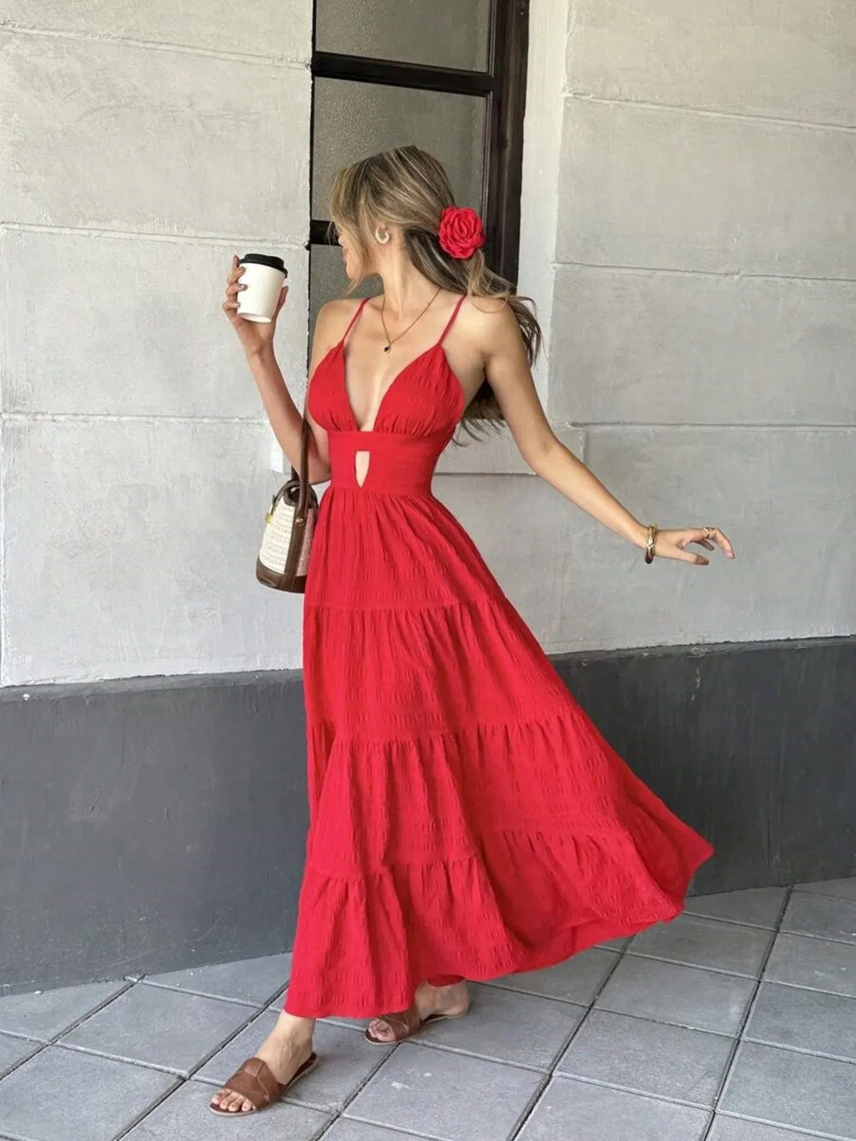 Tiered Cutout Detail Maxi Dress back cutout view