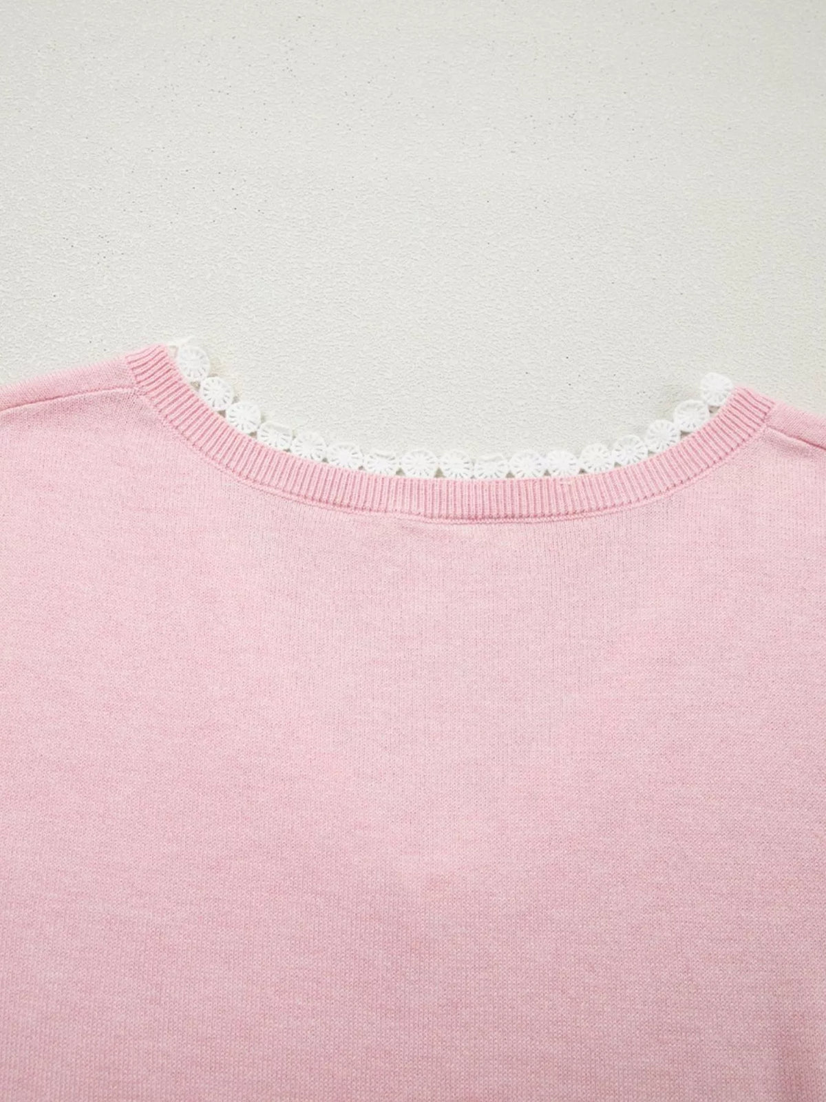 Lace V Neck Short Sleeve Sweater, view 8
