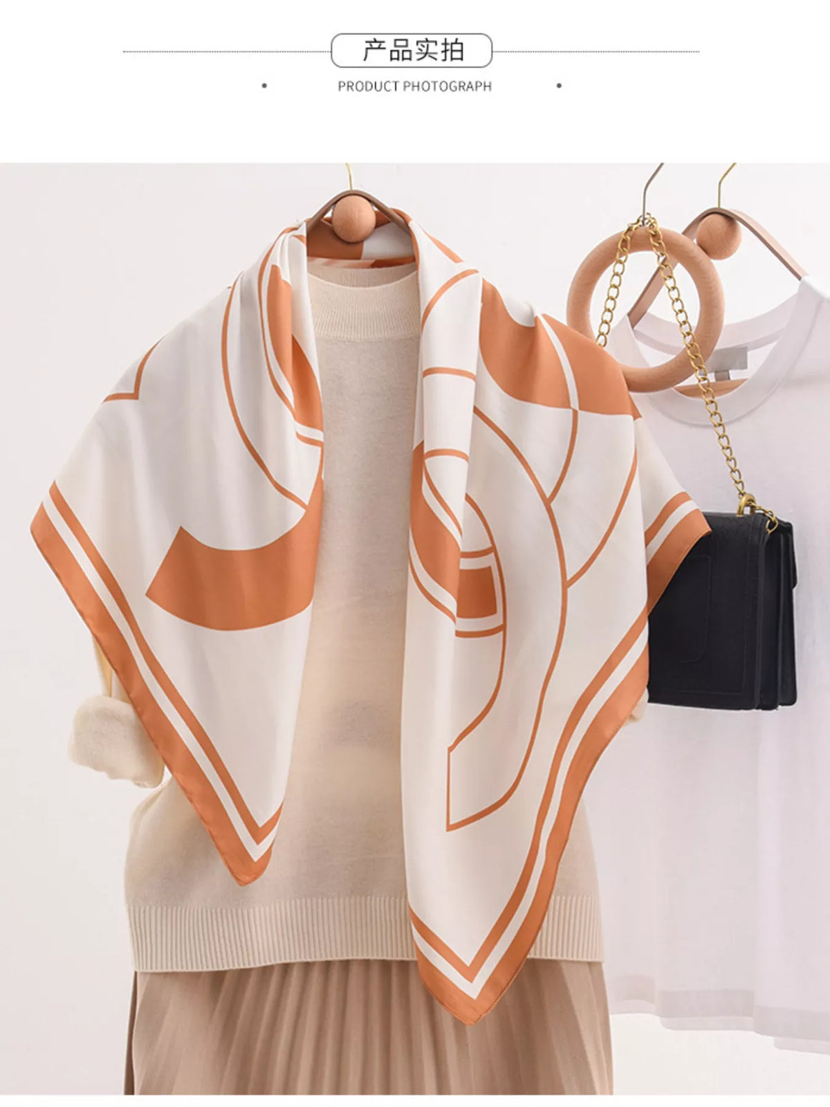 Floral square scarf styled for an evening look