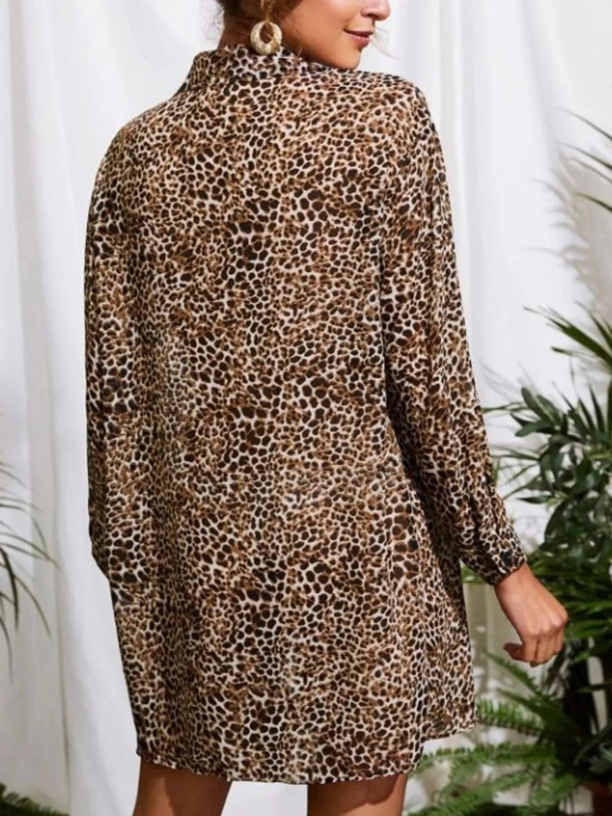 Leopard print oversized button up shirt on model