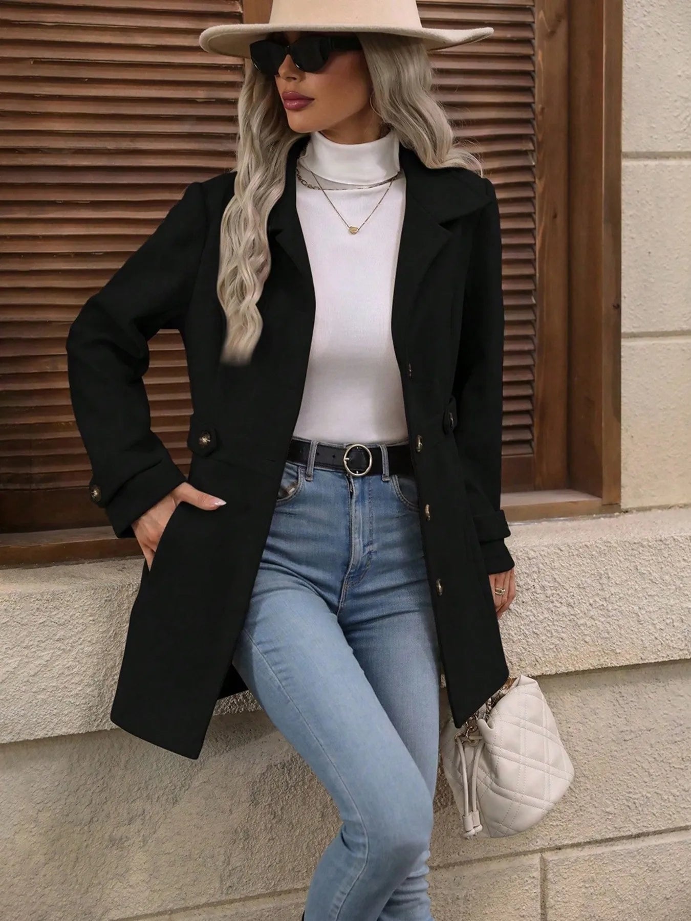 Button Up Long Sleeve Coat - Fashorio