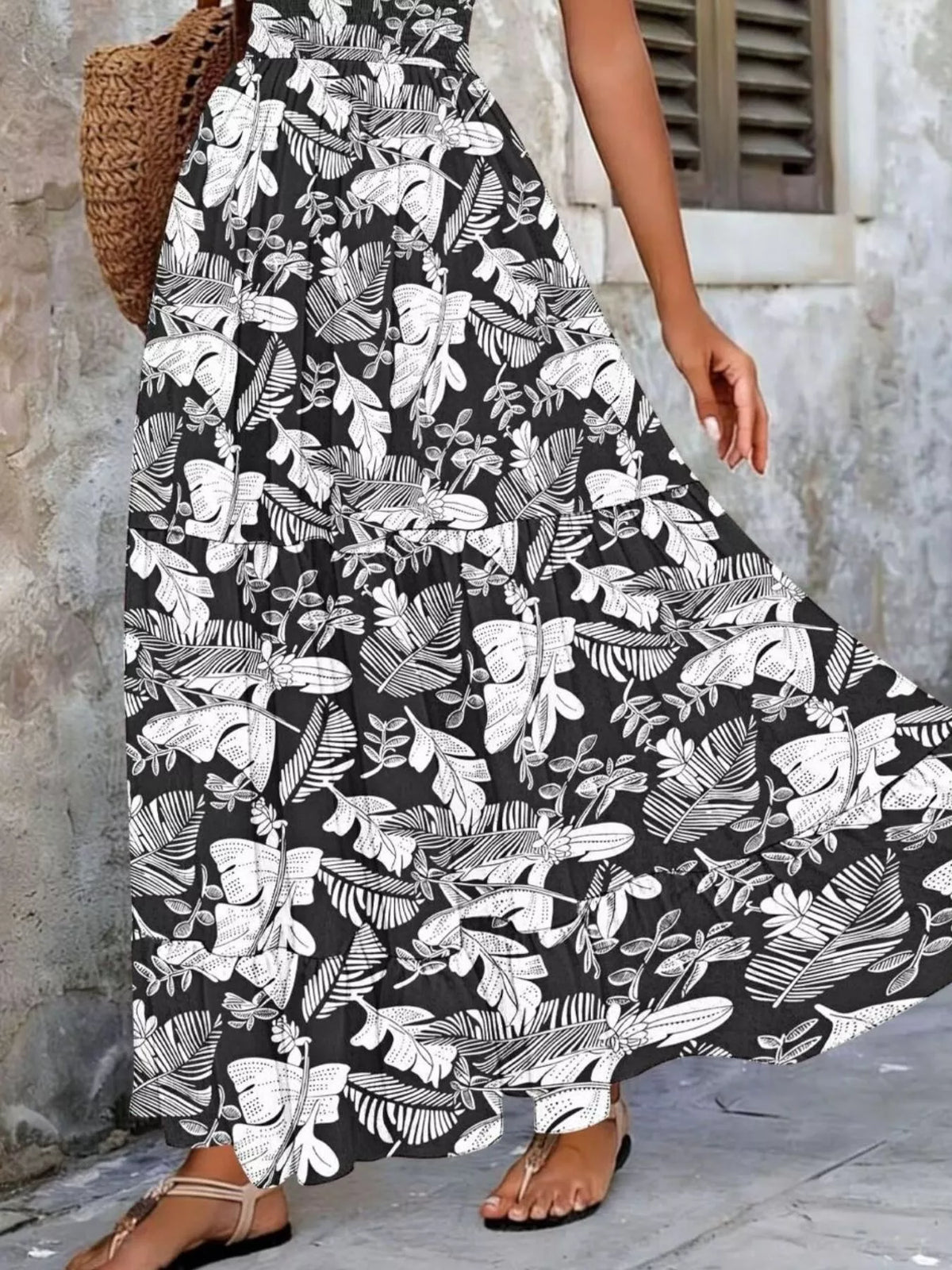 Printed V-Neck Tiered Maxi Dress Plus Size, view 18