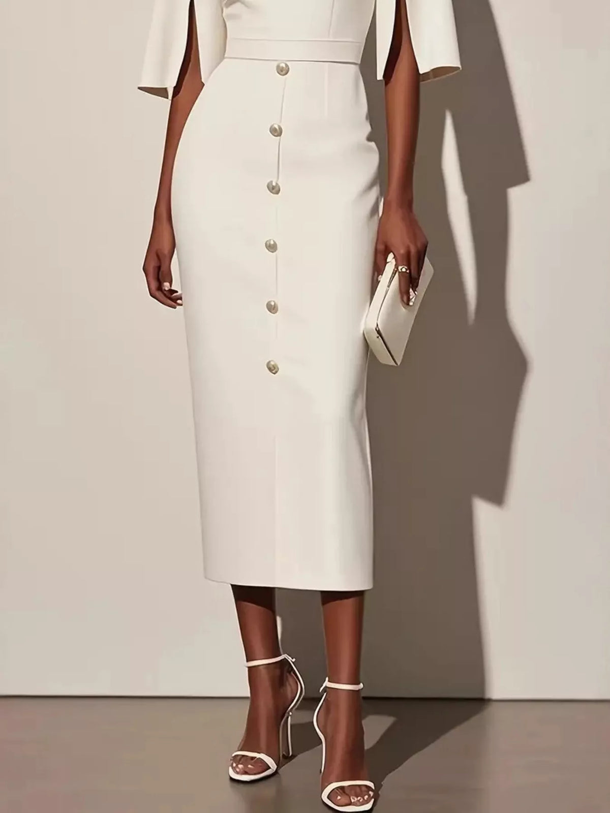 Slit Sleeve Midi Dress with Buttons side view