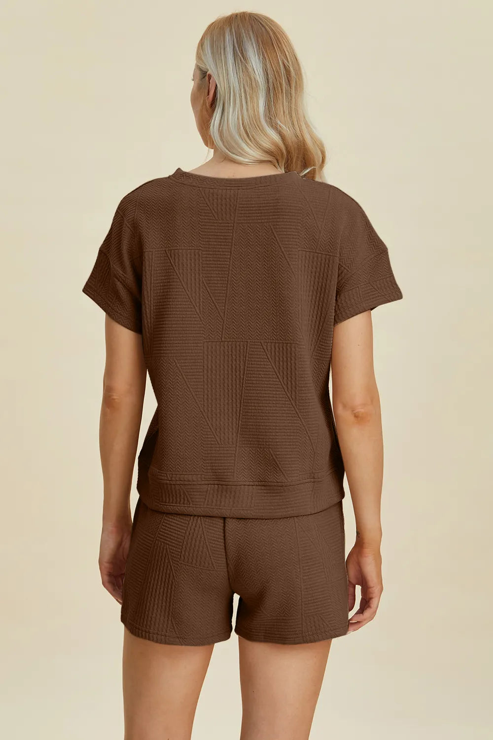 Textured Short Sleeve Top and Shorts Two Piece Set, view 29