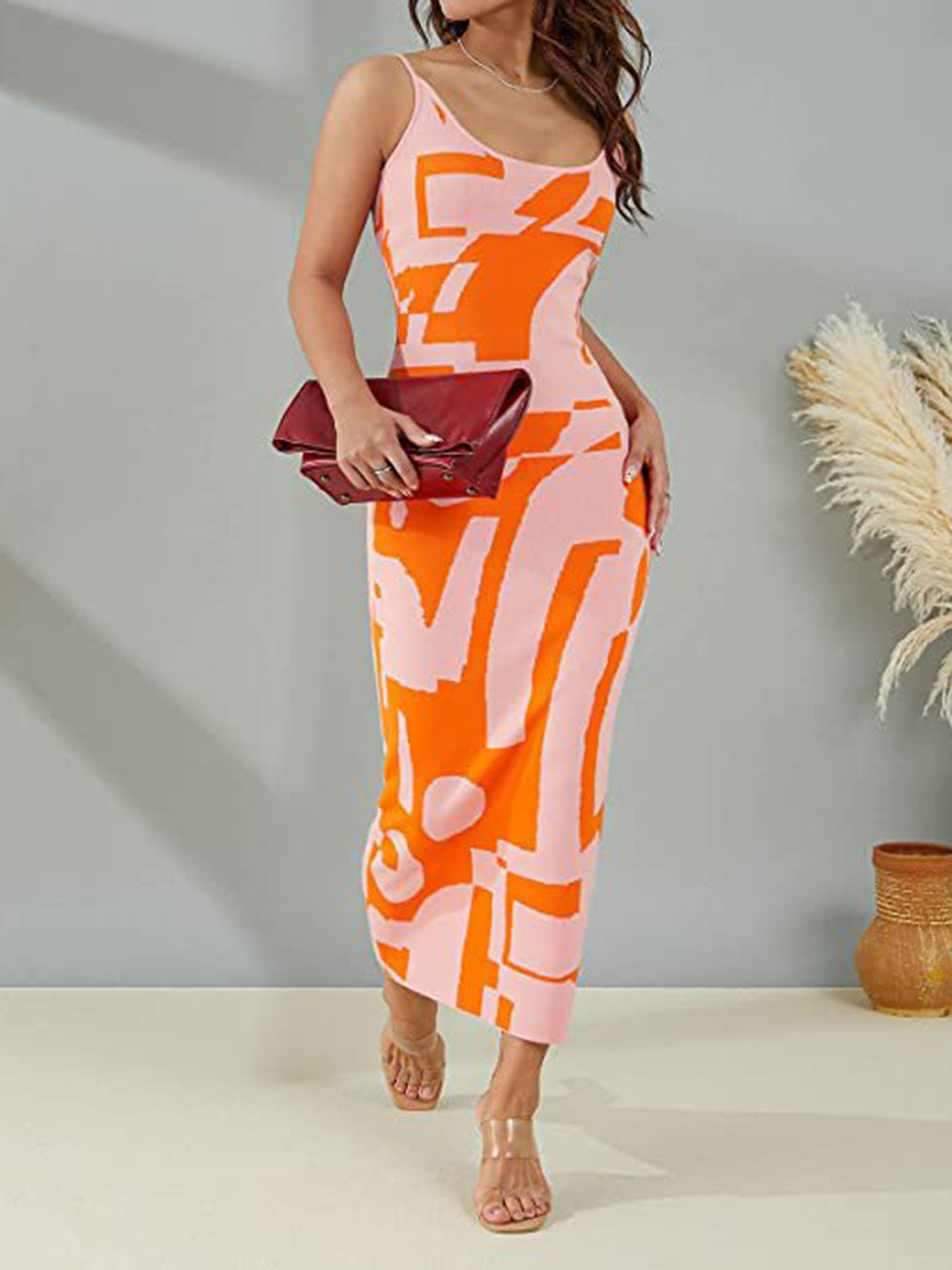 Spaghetti strap maxi sweater dress styled detail