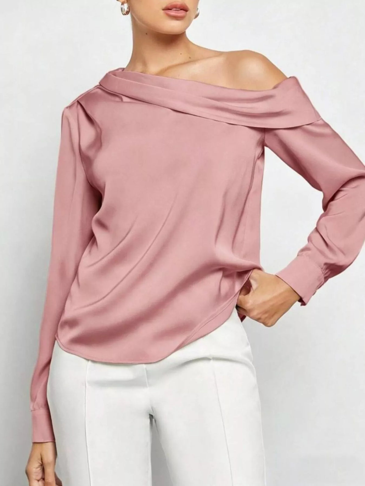 Side view of satin blouse
