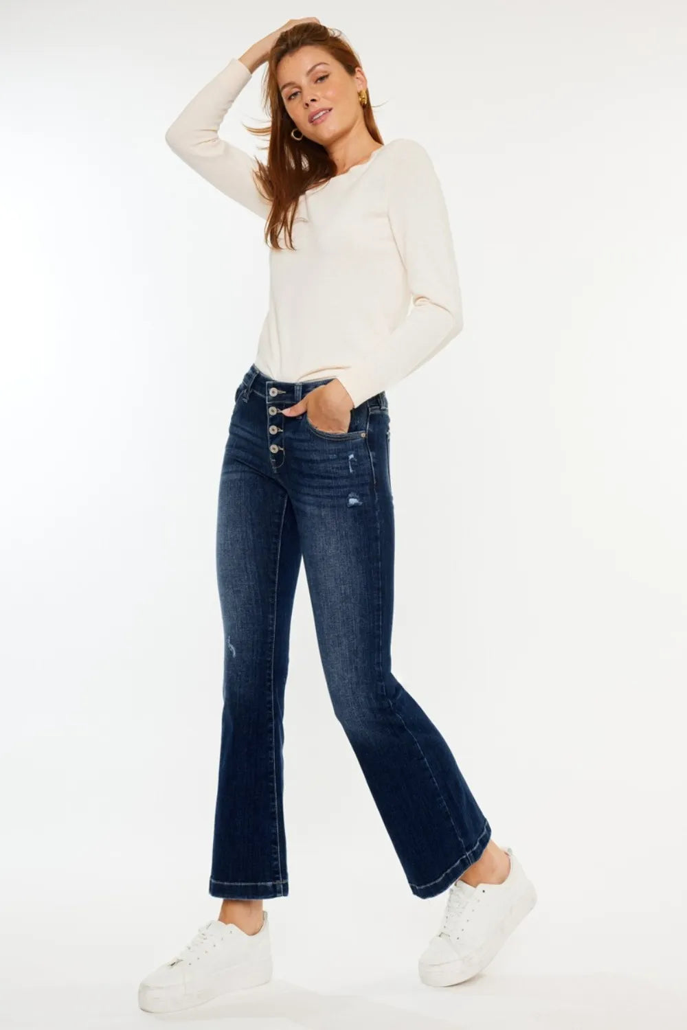 Kancan Mid Rise Button Fly Flare Jeans - Fashorio