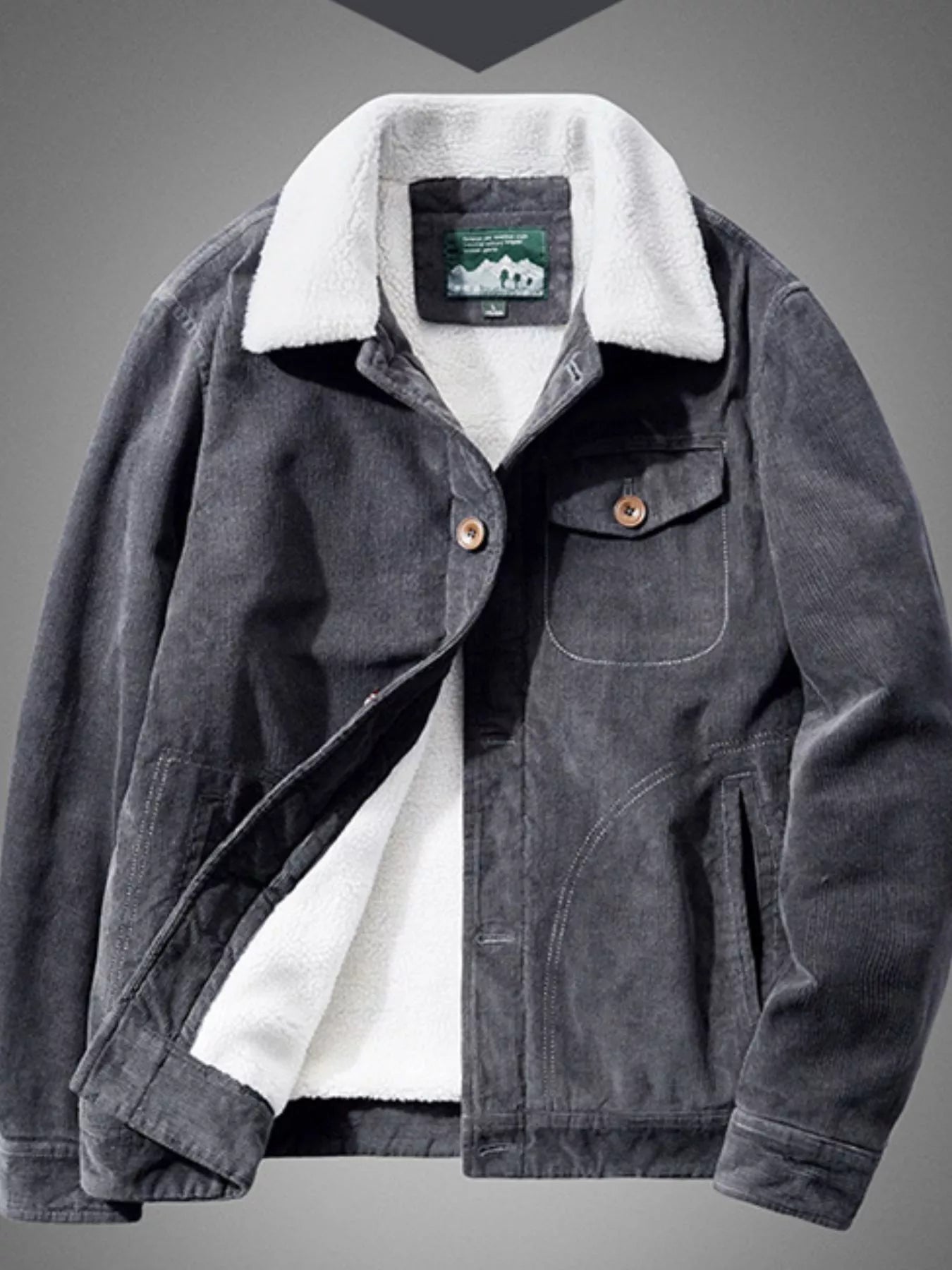 Men's Plus Size Sherpa Corduroy Button Up Jacket Grey - Fashorio