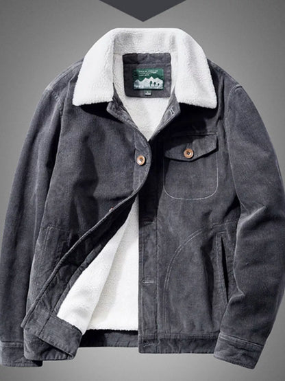 Men's Plus Size Sherpa Corduroy Button Up Jacket Grey - Fashorio