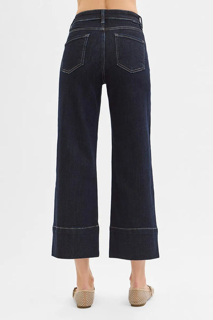 RISEN Tummy Control High Rise Crop Wide Seam Detailed Jeans - Fashorio