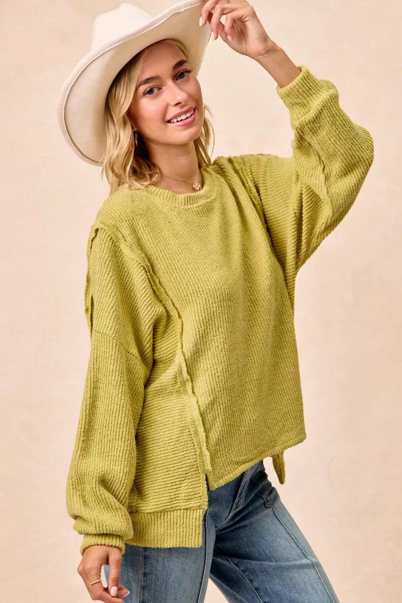 Textured rib knit sweater full length look