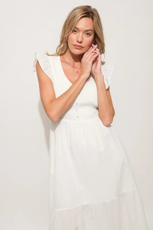 Ruffle Sleeve Front Smocked Tiered Midi Dress view 9