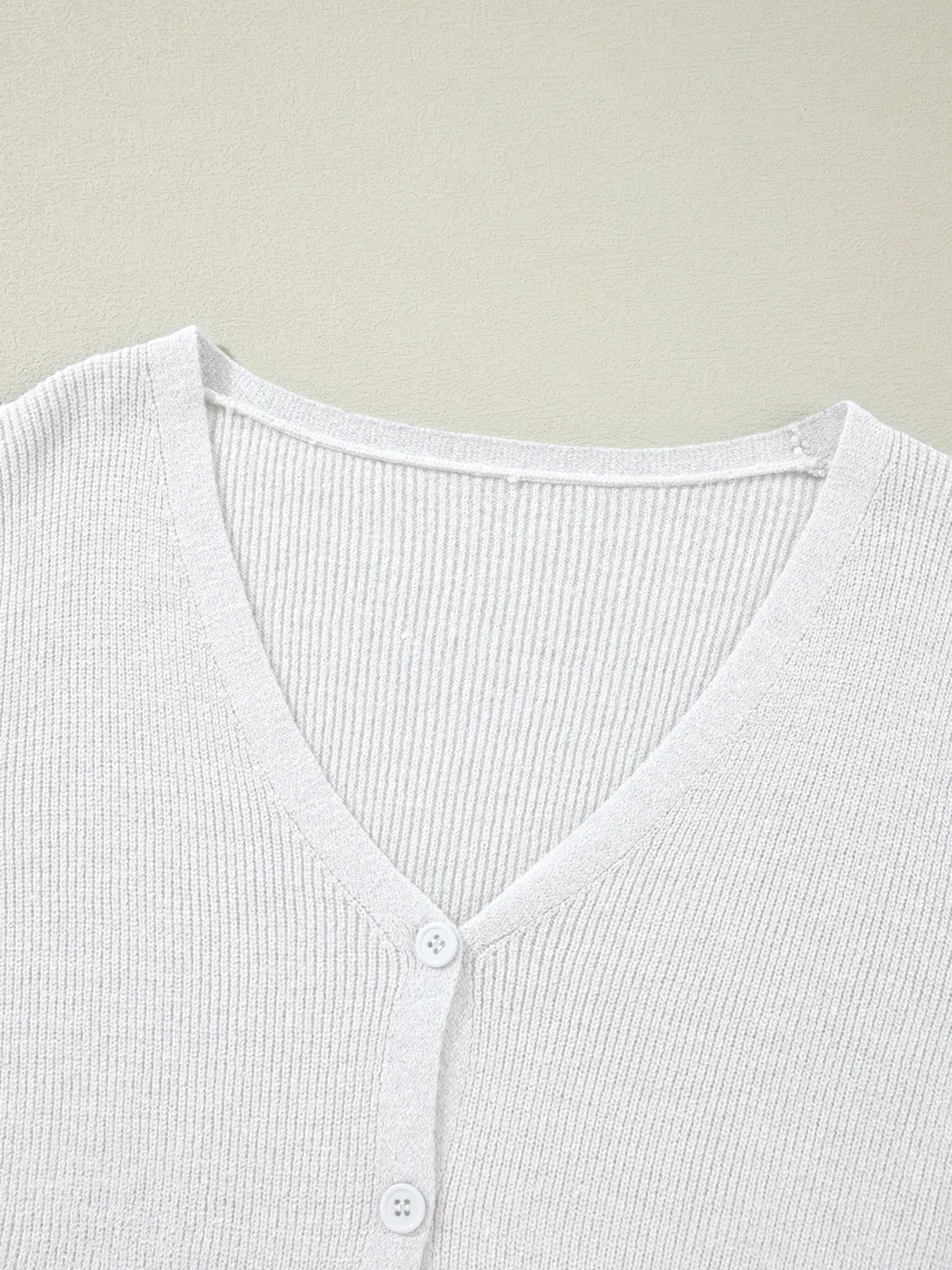 Ribbed Knit Button Front V Neck Cardigan - Fashorio