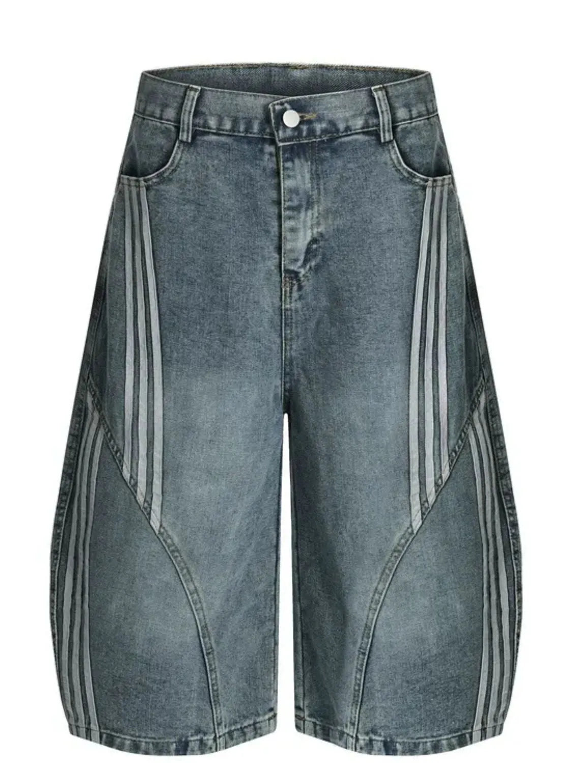 Men's Striped Loose Fit Denim Shorts Nostalgic Light Blue - Fashorio