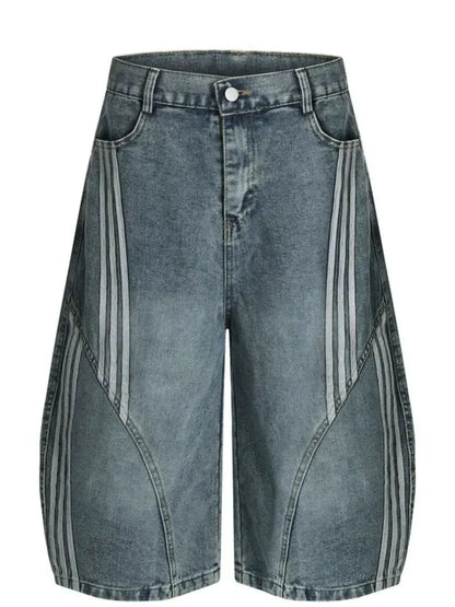 Men's Striped Loose Fit Denim Shorts Nostalgic Light Blue - Fashorio