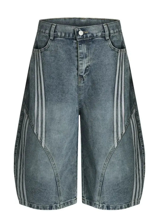 Men's Striped Loose Fit Denim Shorts Nostalgic Light Blue - Fashorio