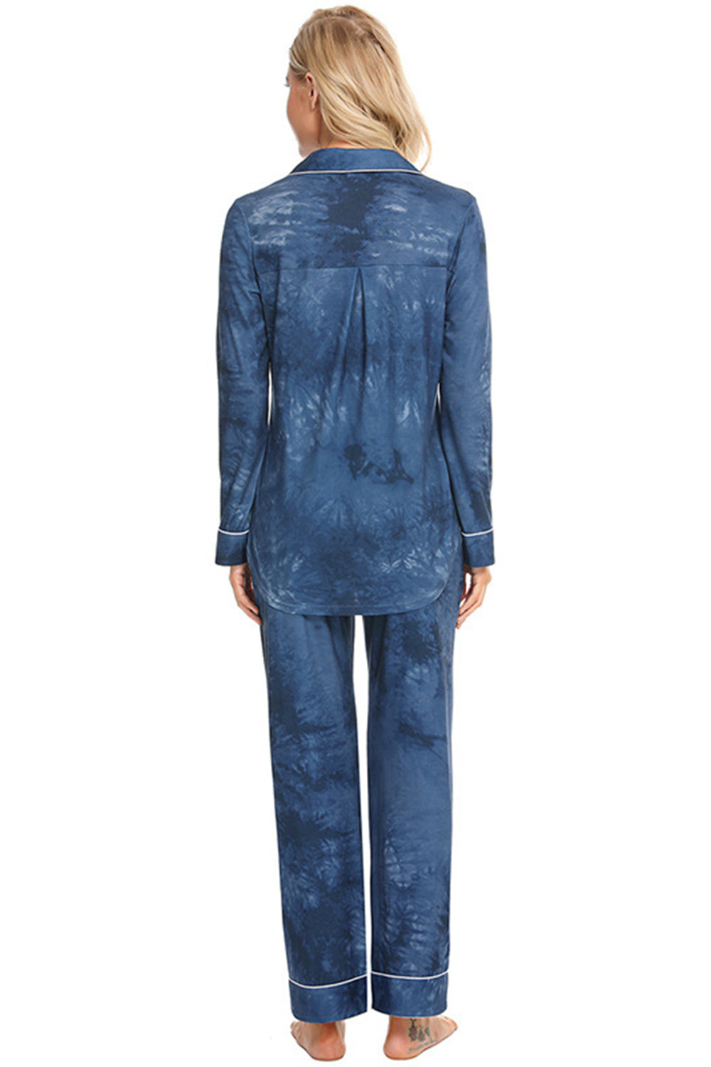 Collared Neck Long Sleeve Loungewear Set with Pockets - Fashorio