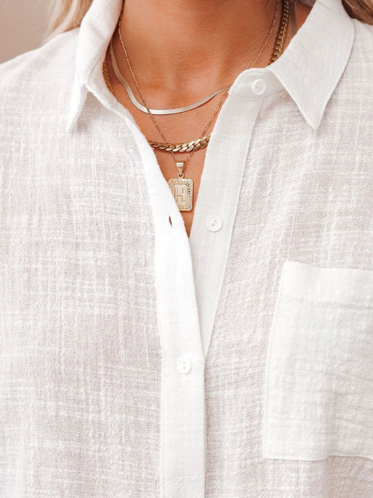 Cotton button up shirt sleeve detail close up