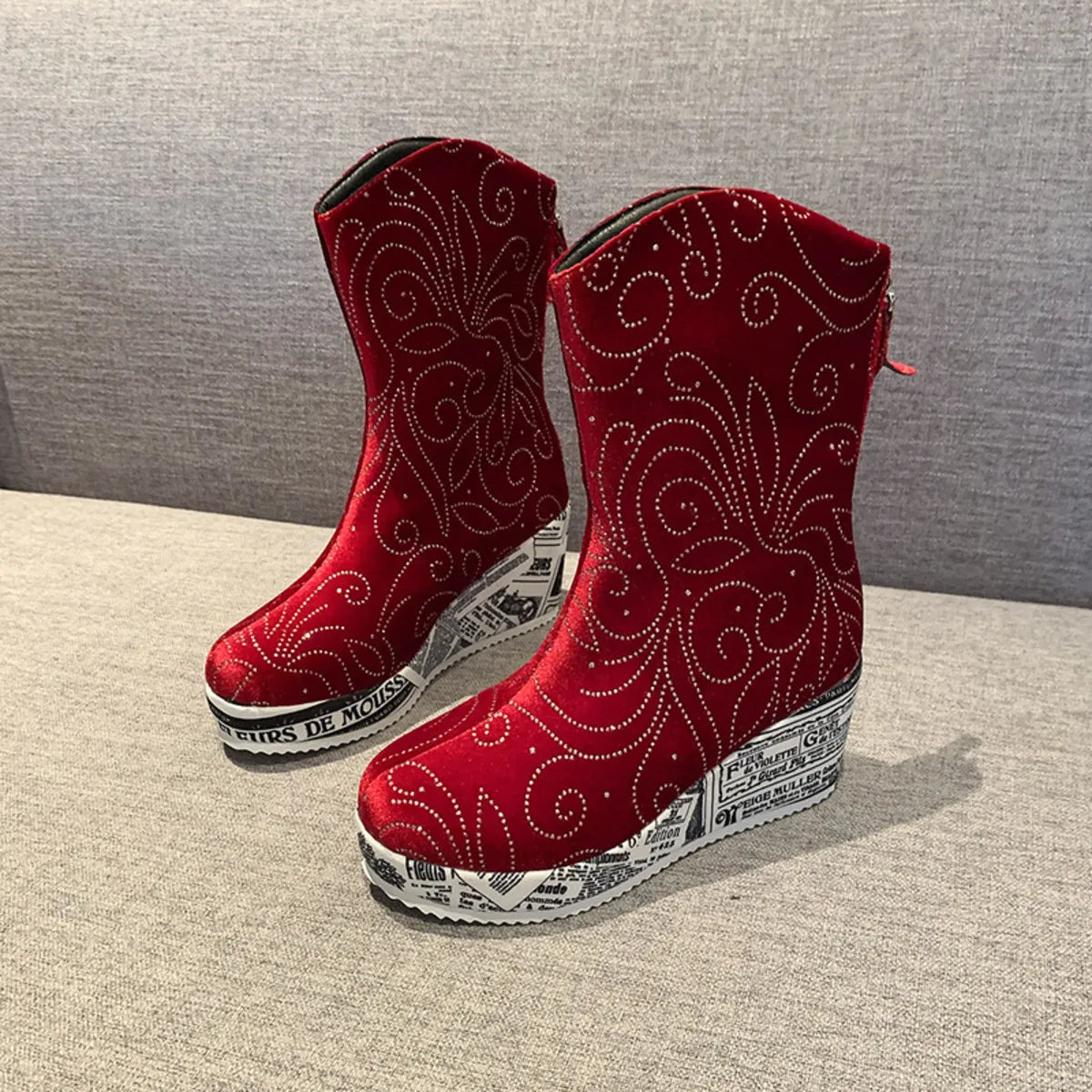 Round toe platform wedge boots back view
