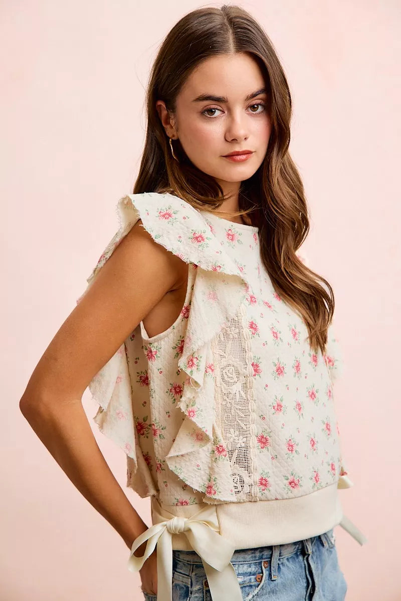 Floral Print Ruffle Sleeve Top, view 46